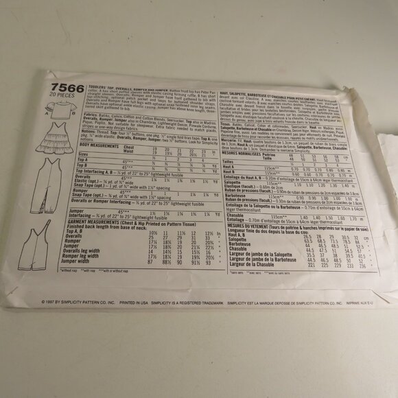 Simplicity 7566 Clothing Pattern Toddler 1/2 - 2 UNCUT overalls, sundress - Picture 3 of 8